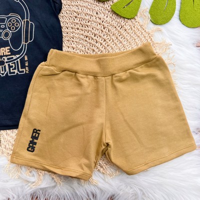 Conj. Regata One More Level e Bermuda em Moletinho - Preto e Caramelo